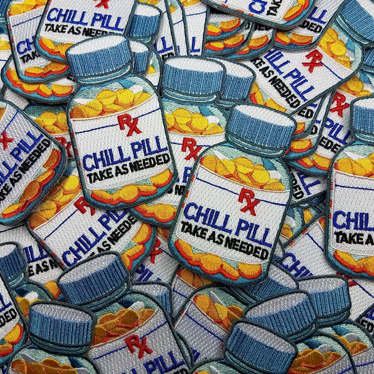 "Chill Pill" Embroidered Patch, Fun Appliques, Iron or Sew On Patches, 1 pc